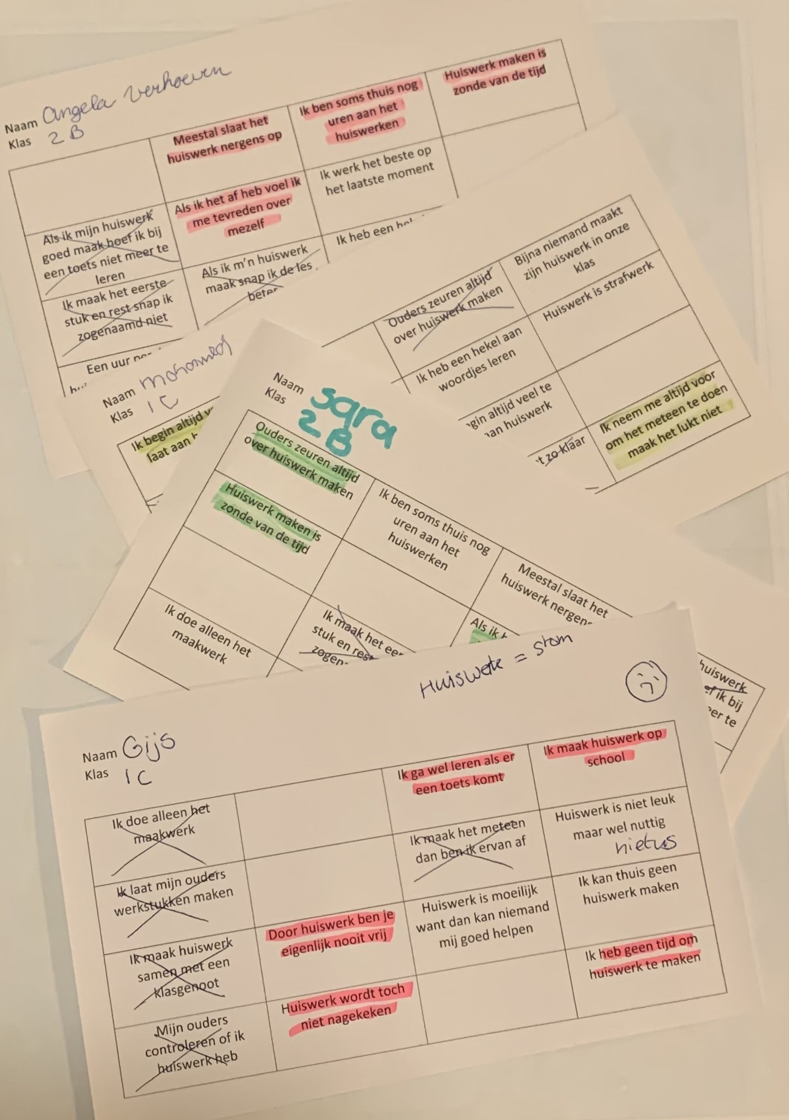 huiswerk bingokaarten