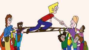 over een ladder kruipen tekening