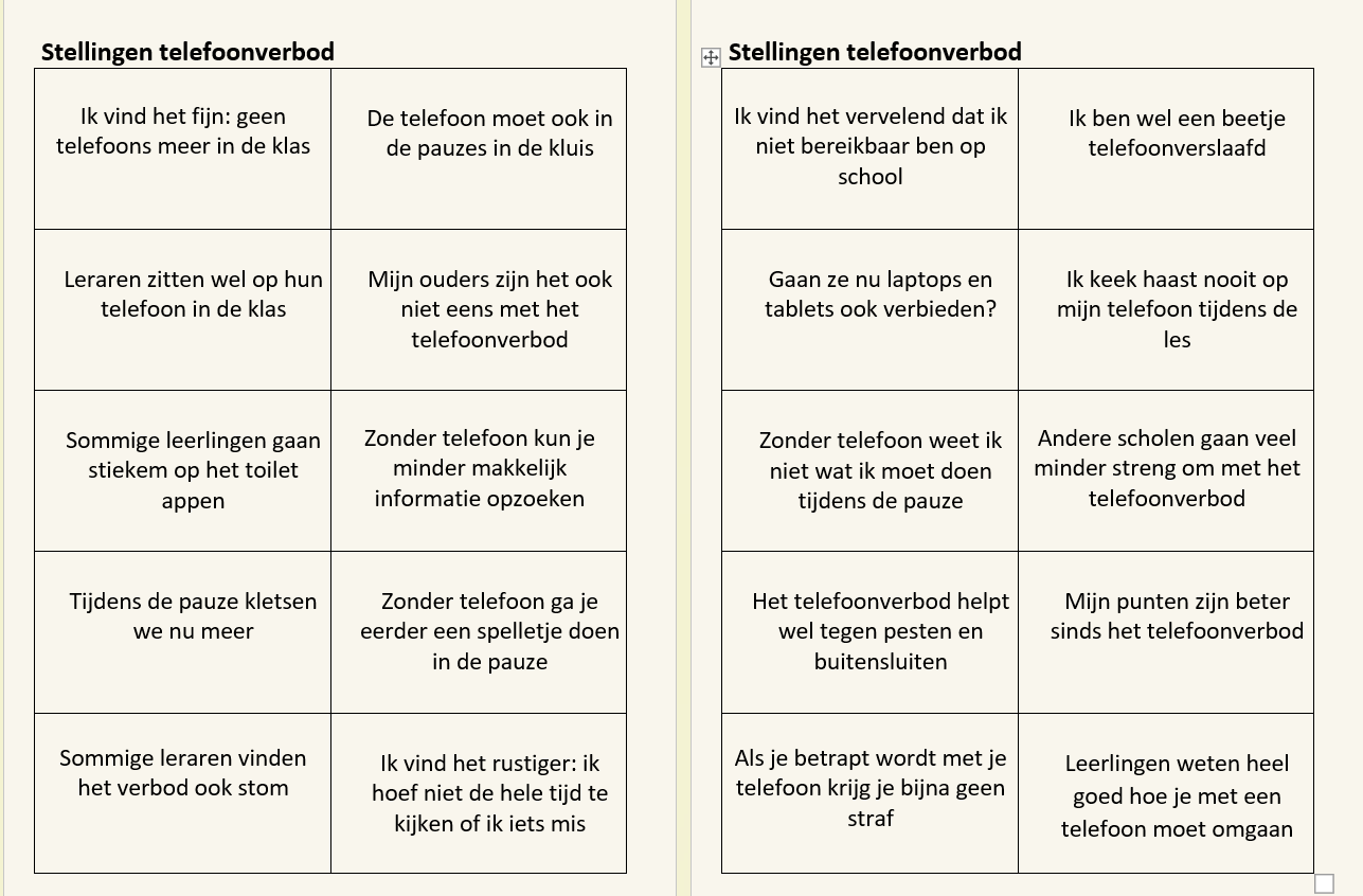 stellingen telefoonverbod