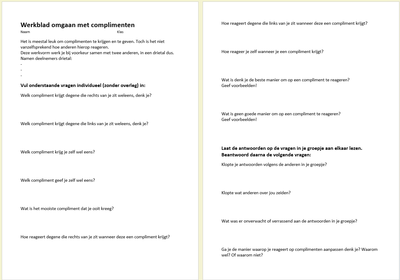 formulier omgaan met complimenten